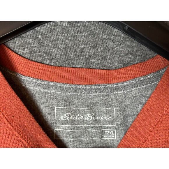 Eddie Bauer Sweater Mens 2XL Orange Cotton Thermal Long Sleeve Crew Neck Logo - Picture 2 of 8